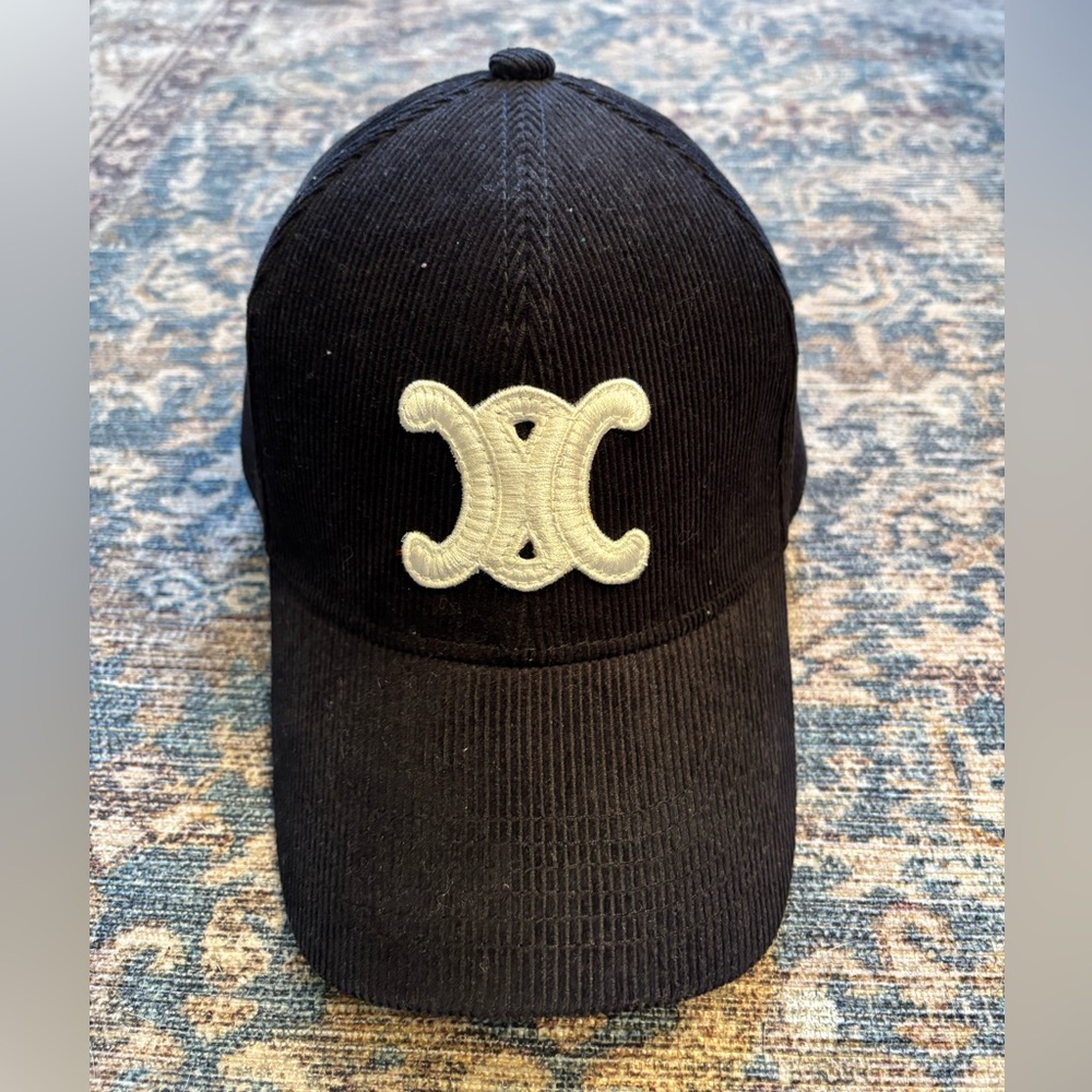 Black corduroy Celine baseball cap